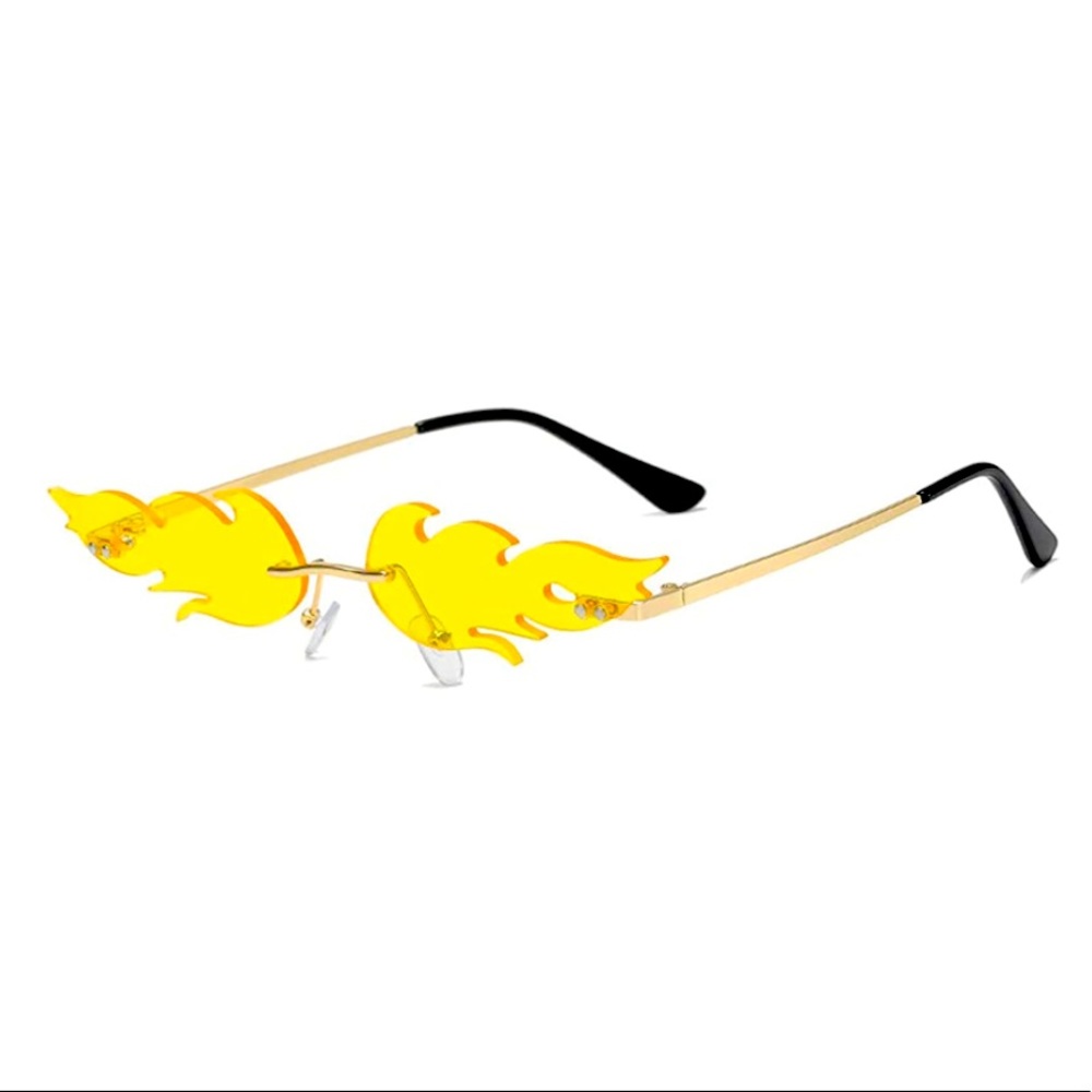 Yellow & Gold Bold Fire Flame Shaped Rimless Lens Sunglasses